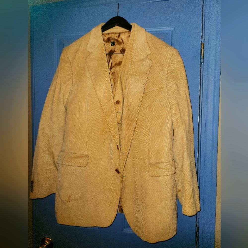 Vintage Men's Tan Corduroy Blazer And Vest